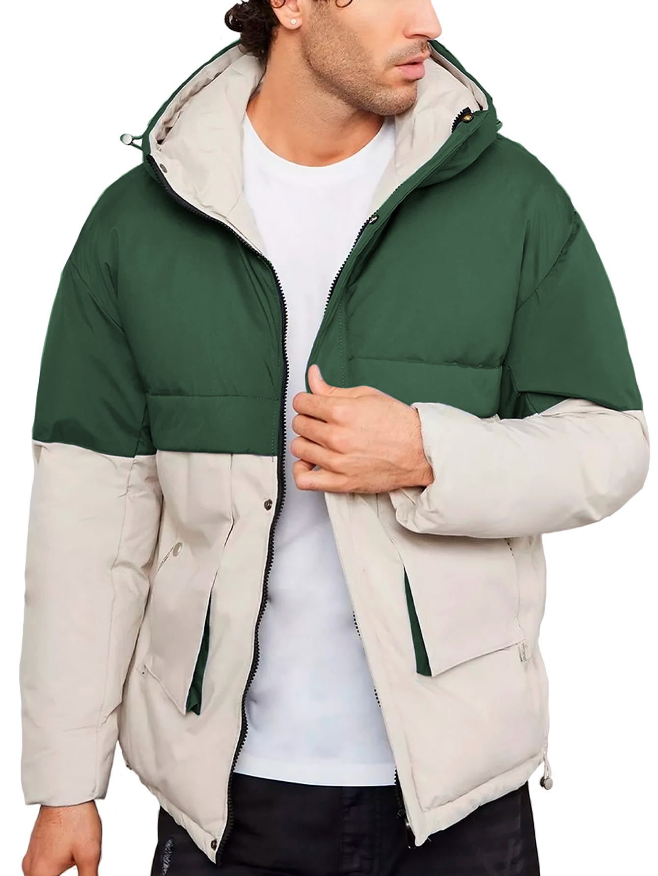 Foto 3 pulgar | Chamarra Térmica Shendy Vendy Verde con Blanco con Capucha para Hombre