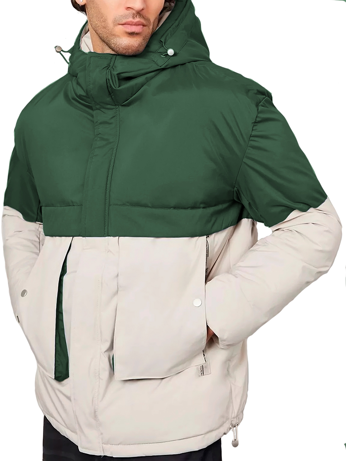 Foto 5 pulgar | Chamarra Térmica Shendy Vendy Verde con Blanco con Capucha para Hombre