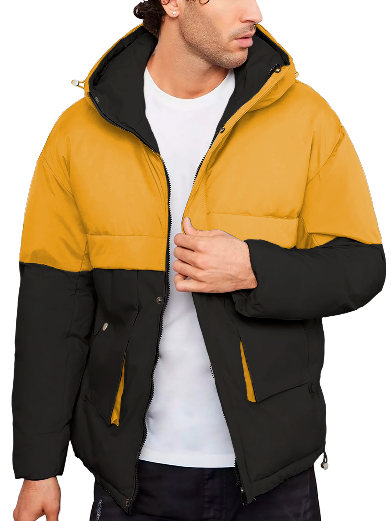 Foto 3 pulgar | Chamarra Térmica Shendy Vendy Negra con Amarillo con Capucha para Hombre