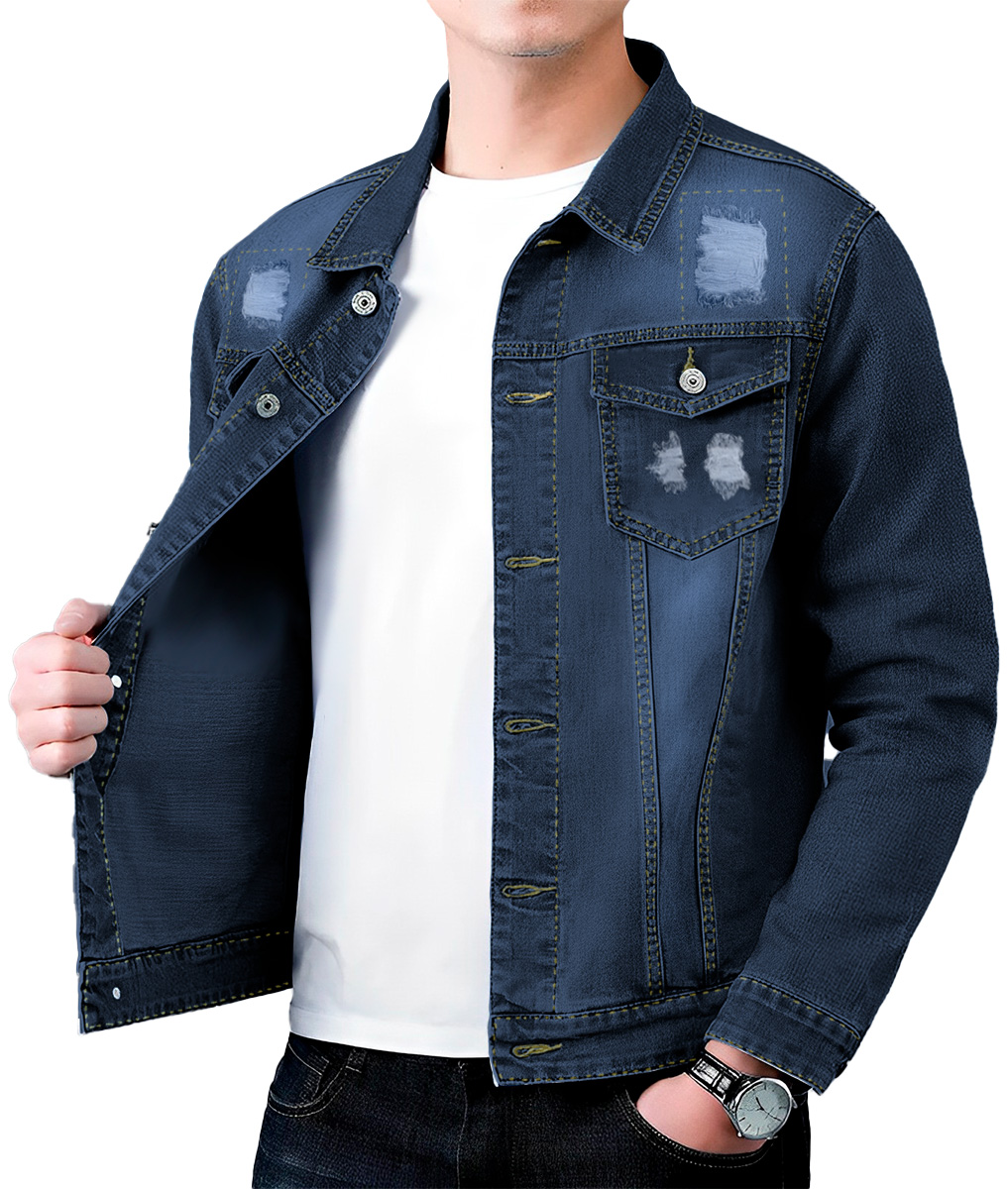 Foto 3 pulgar | Chamarra De Mezclilla Para Hombre Con Bolsillos Denim Azul Marino