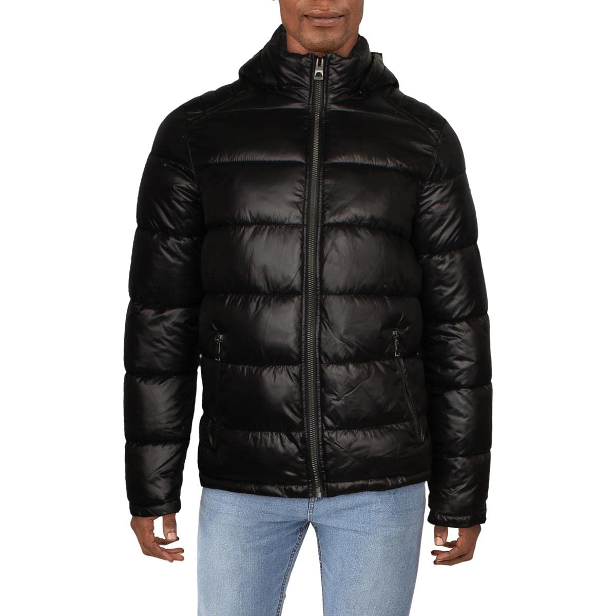 Chaqueta Acolchada Guess De Peso Medio Con Capucha Extraíble Para Hombre, Color Negro - Venta Internacional.