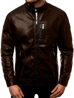 Foto 2 | Chamarra Shendy Vendy Chaqueta Vinipiel Tipo Biker Café para Hombre