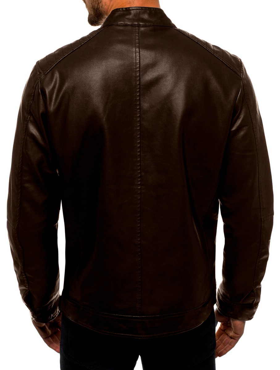 Foto 6 pulgar | Chamarra Shendy Vendy Chaqueta Vinipiel Tipo Biker Café para Hombre