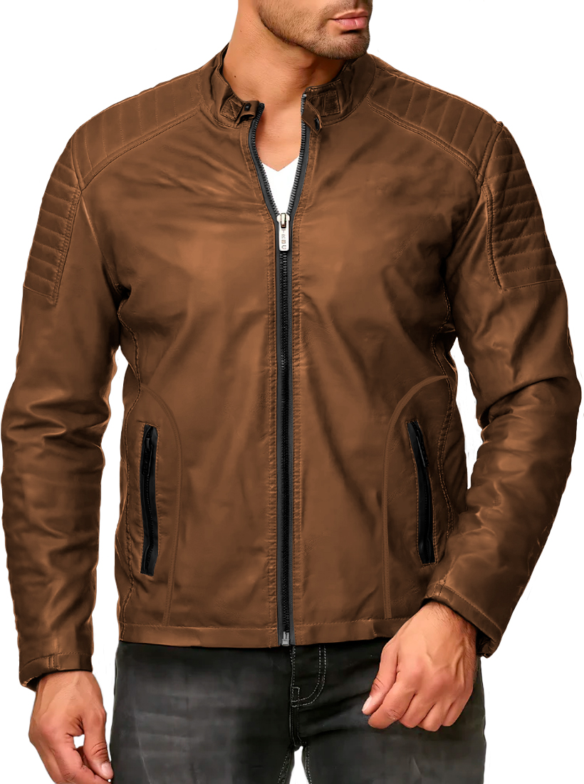 Foto 2 pulgar | Chamarra Shendy Vendy Chaqueta Vinipiel Tipo Biker Chocolate para Hombre