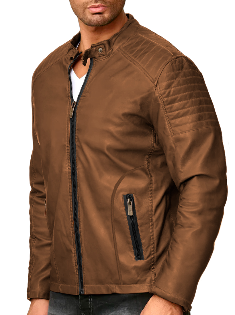 Foto 3 pulgar | Chamarra Shendy Vendy Chaqueta Vinipiel Tipo Biker Chocolate para Hombre