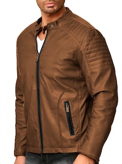 Foto 2 | Chamarra Shendy Vendy Chaqueta Vinipiel Tipo Biker Chocolate para Hombre
