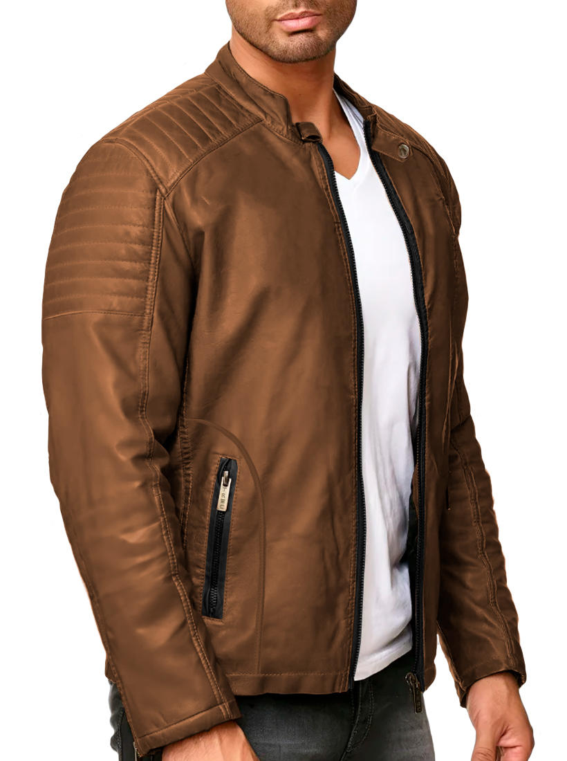 Foto 4 pulgar | Chamarra Shendy Vendy Chaqueta Vinipiel Tipo Biker Chocolate para Hombre