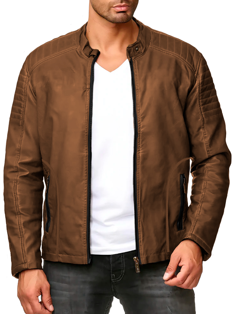 Foto 5 pulgar | Chamarra Shendy Vendy Chaqueta Vinipiel Tipo Biker Chocolate para Hombre