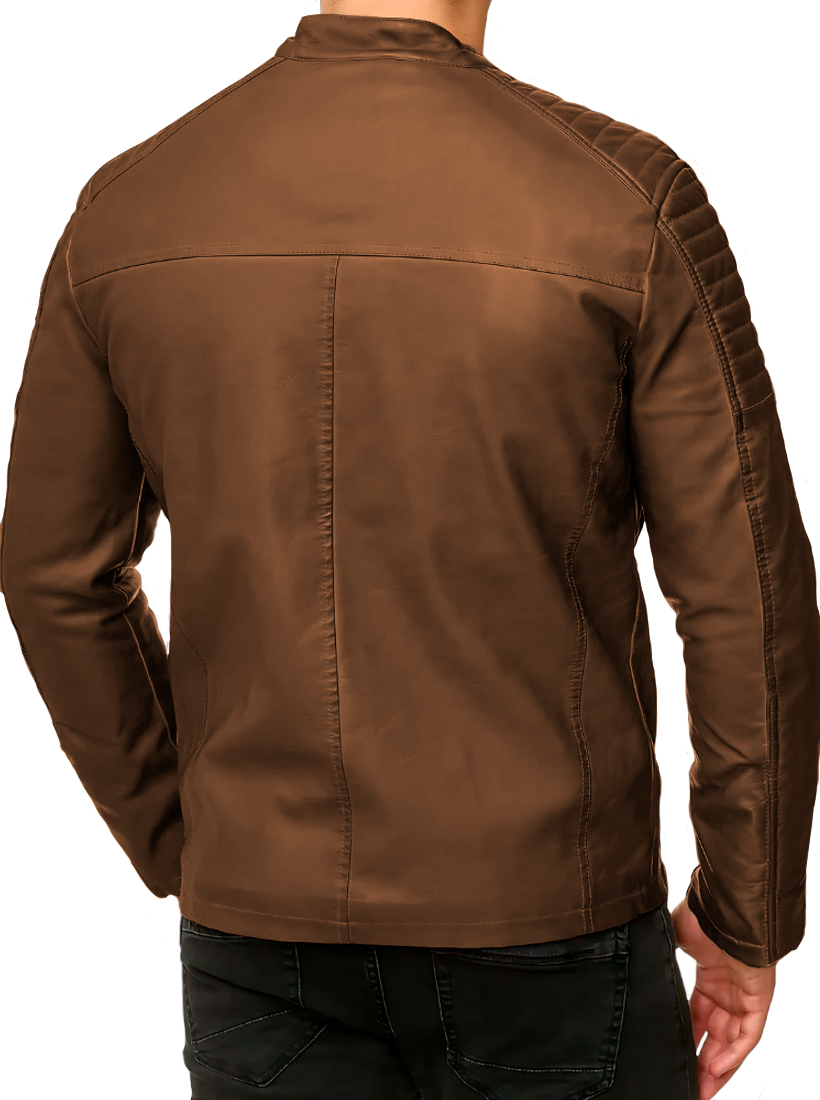 Foto 6 pulgar | Chamarra Shendy Vendy Chaqueta Vinipiel Tipo Biker Chocolate para Hombre