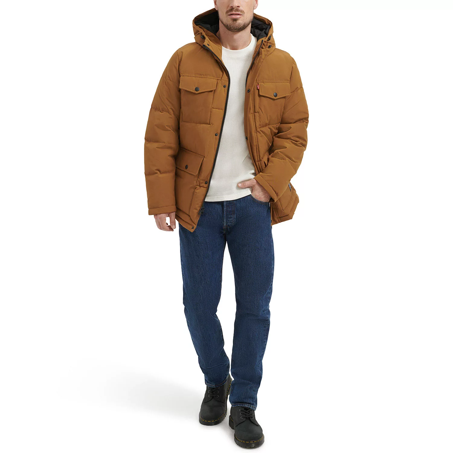 Chamarra Levi's Parka Alcolchada Resistente Con Gorro Ajustable Estilo Y Confort Chaqueta Para Hombre