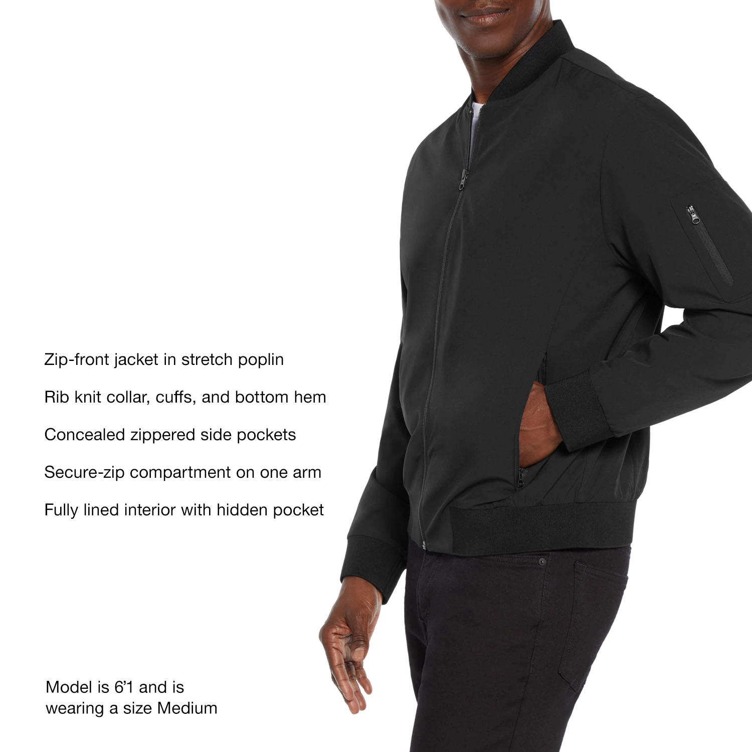 Foto 5 pulgar | Chamarra Express Bomber Ligera Chaqueta Elegante Para Hombre Lightweight Bomber Pitch Black