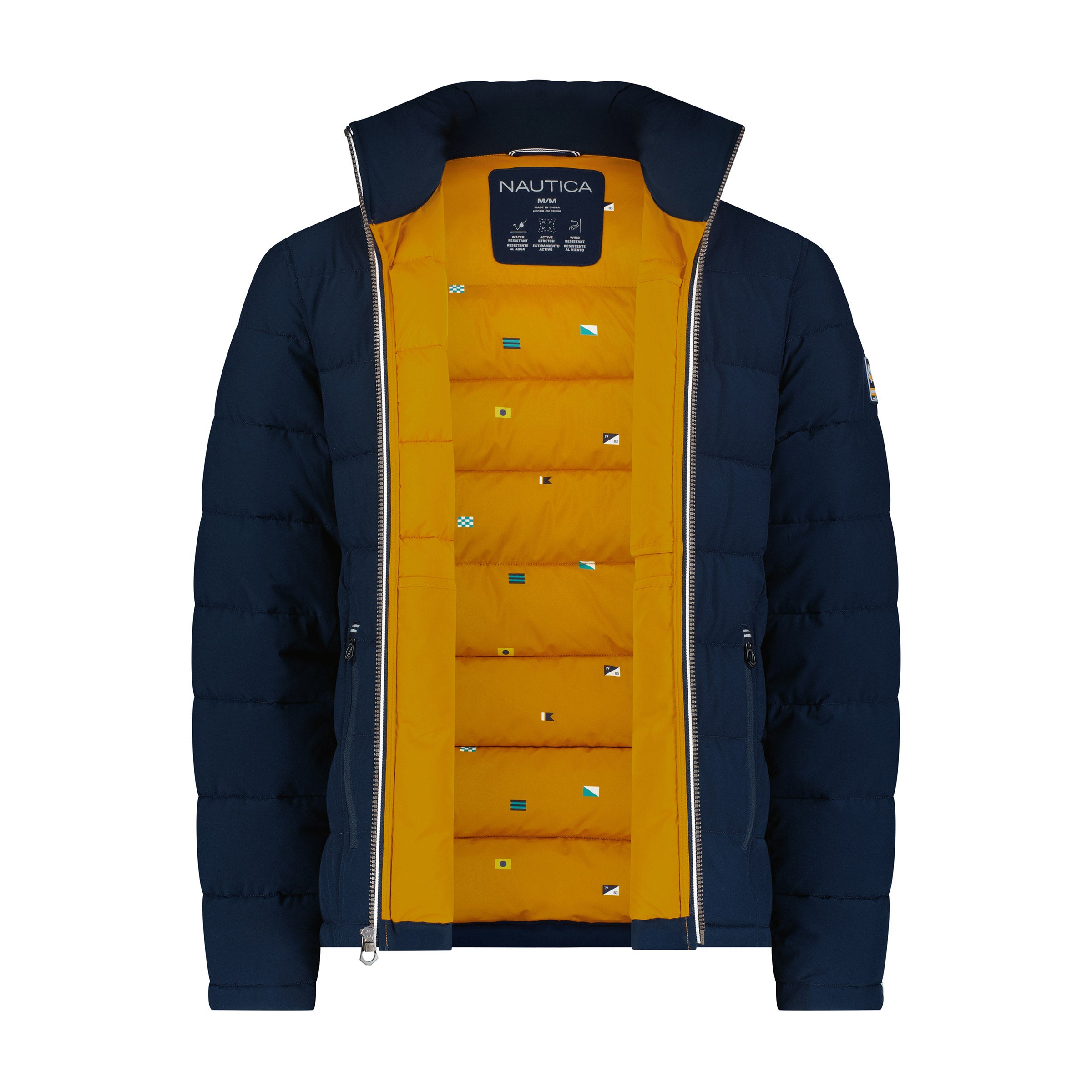 Chamarra Nautica Quilted Puffer Stretch Jacket: Chaqueta Resistente Al Agua Y Viento, Aislada Con Relleno Sintét