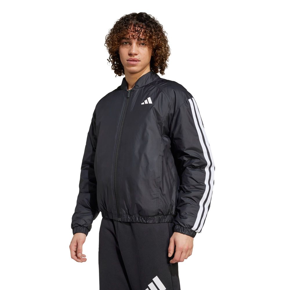 Foto 3 pulgar | Chamarra Bómber Térmica Essentials 3 Franjas Adidas Negro Hombre