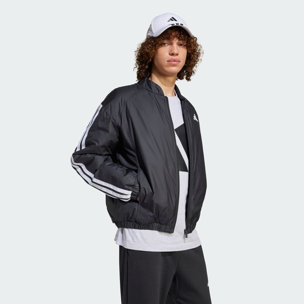 Foto 5 | Chamarra Bómber Térmica Essentials 3 Franjas Adidas Negro Hombre