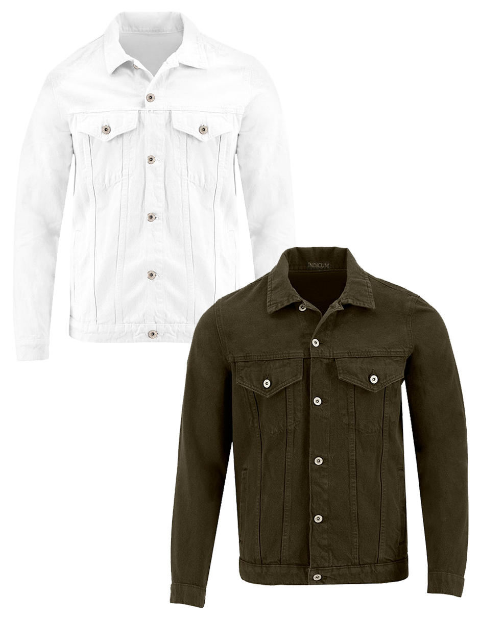 Set De 2 Chamarras Indicum Denim Básicas Verde, Blanco Hombre