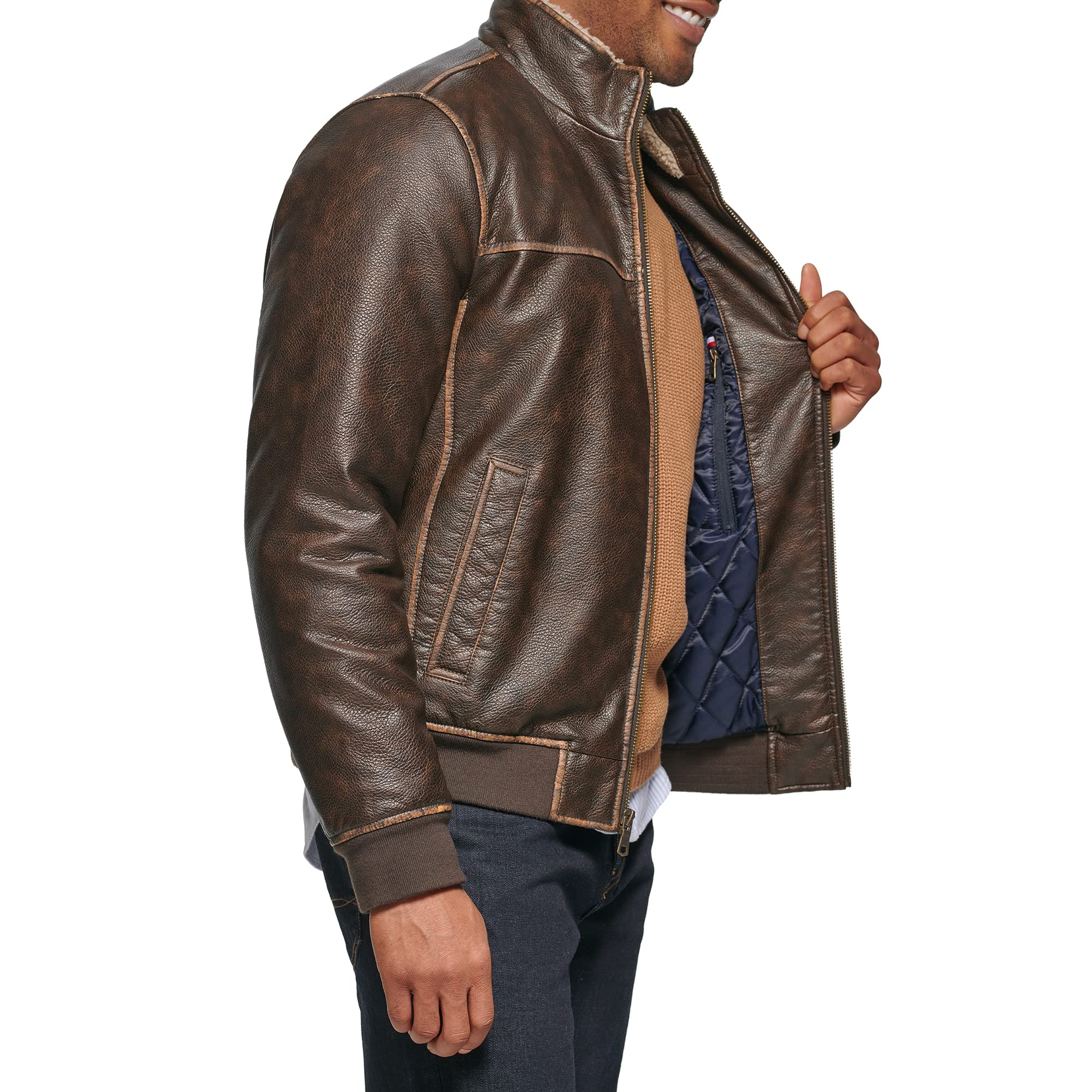Foto 3 pulgar | Chaqueta Tommy Hilfiger Smooth Lamb Touch De Piel Sintética Marrón - Venta Internacional.