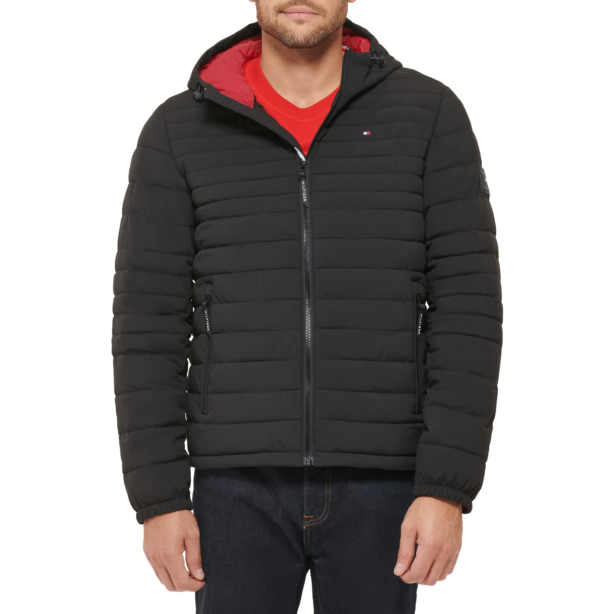Foto 2 pulgar | Chaqueta Tommy Hilfiger De Poliéster Elástico Con Capucha, Plegable, Para Hombre, Negra - Venta Internacional.