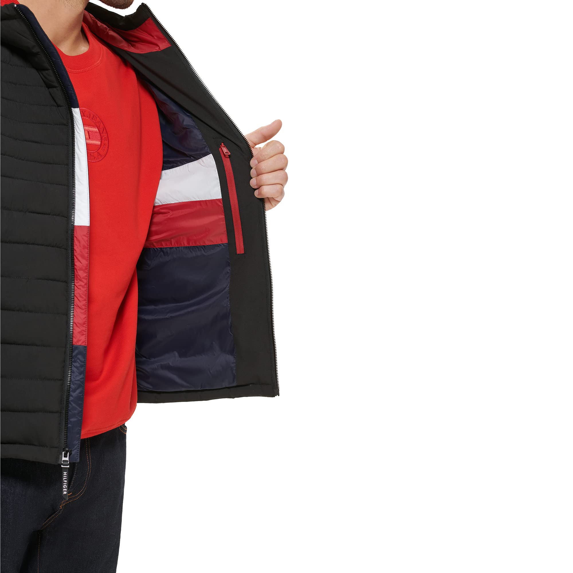 Foto 3 pulgar | Chaqueta Tommy Hilfiger De Poliéster Elástico Con Capucha, Plegable, Para Hombre, Negra - Venta Internacional.