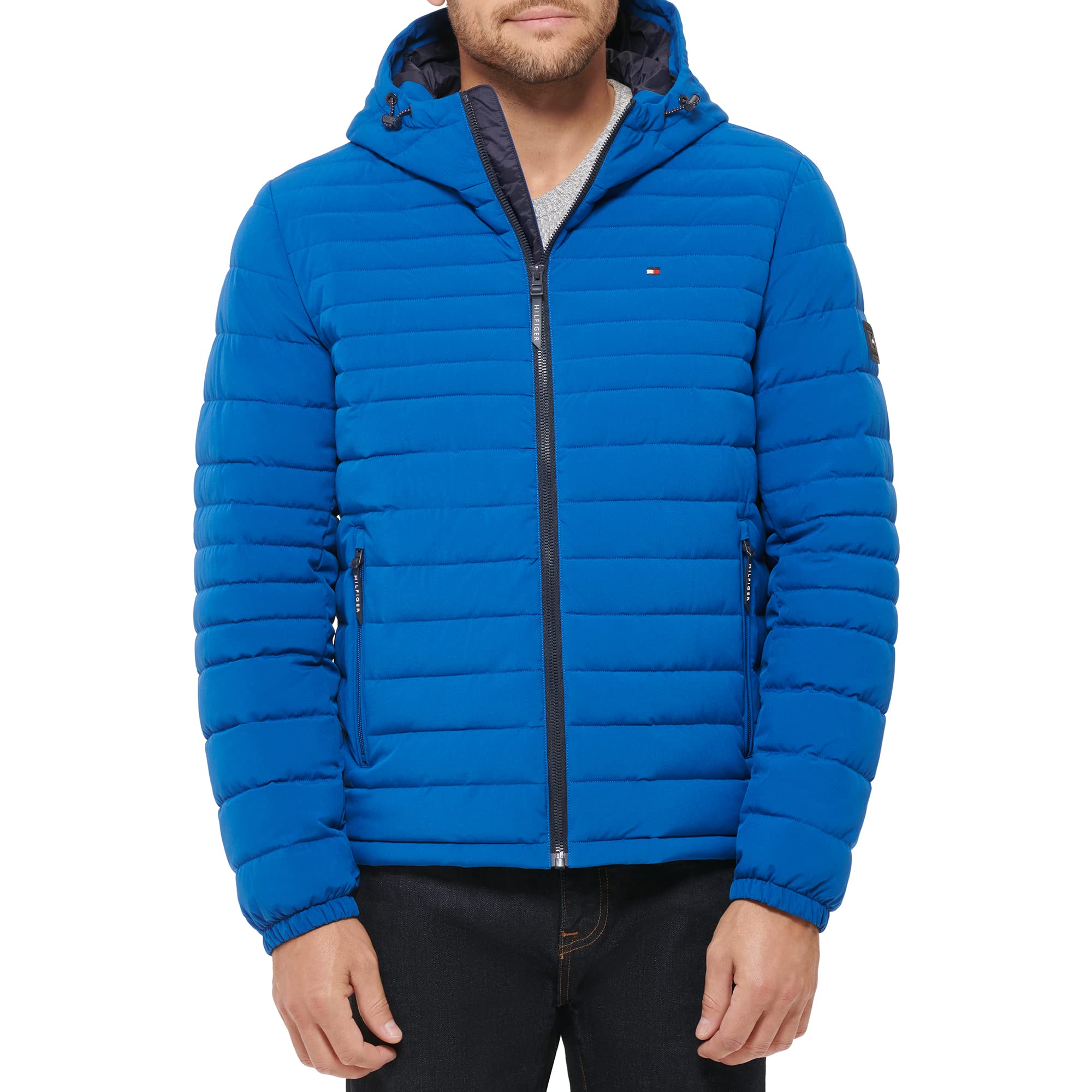 Foto 1 | Chamarra Tommy Hilfiger de Poliéster Elástico con Capucha Plegable Azul para Hombre - Venta Internacional