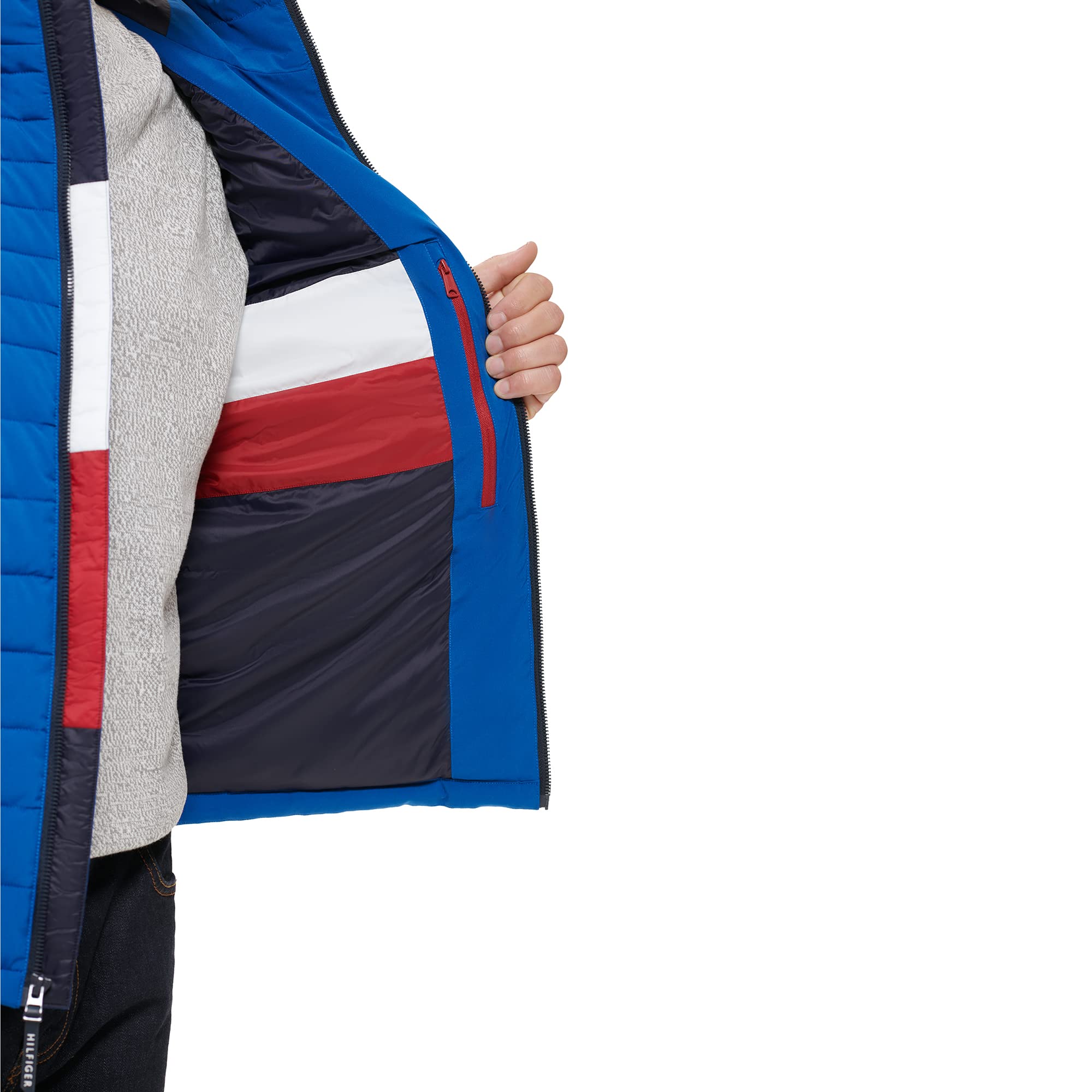 Foto 3 | Chamarra Tommy Hilfiger de Poliéster Elástico con Capucha Plegable Azul para Hombre - Venta Internacional