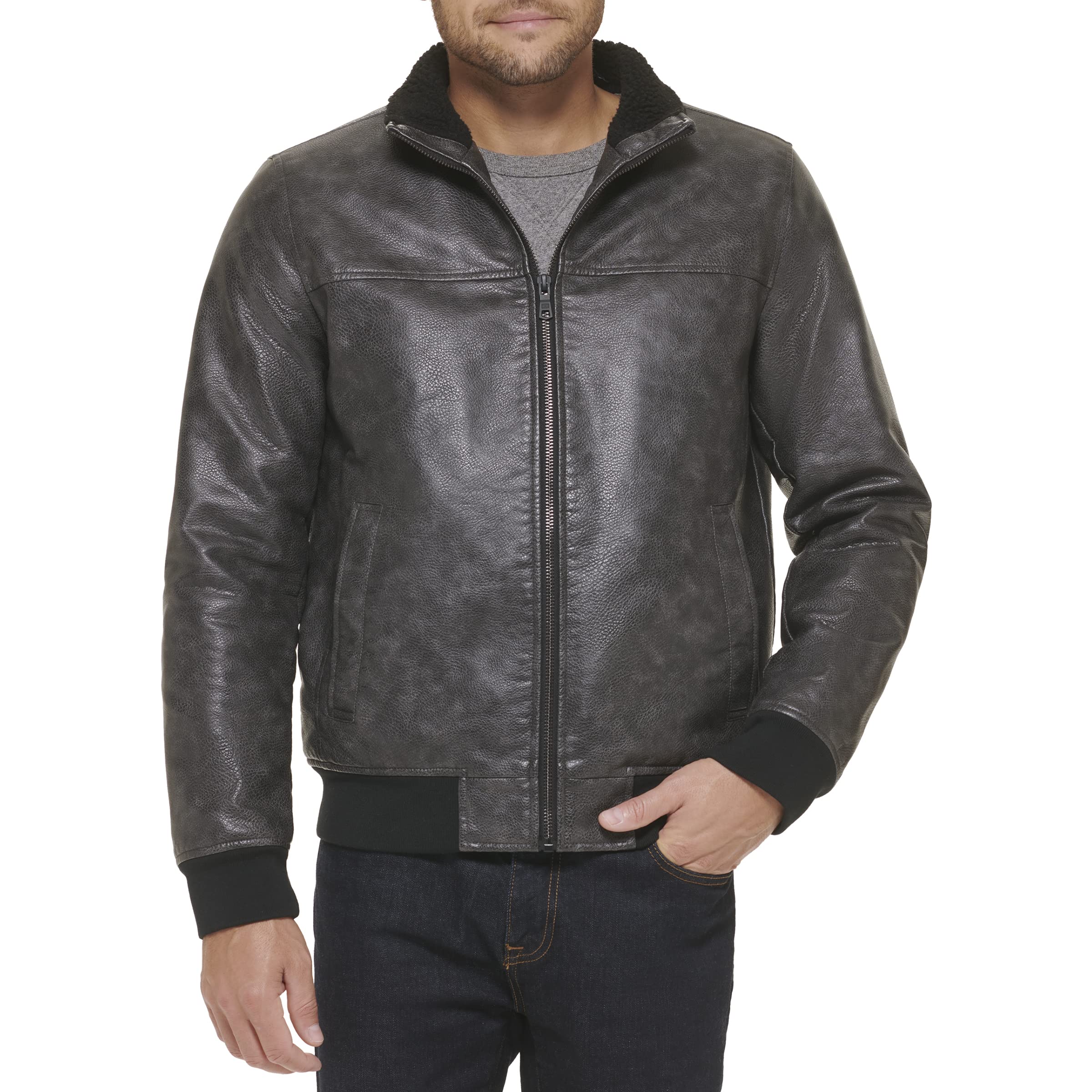 Chaqueta Tommy Hilfiger Smooth Lamb Touch De Piel Sintética Negra - Venta Internacional.