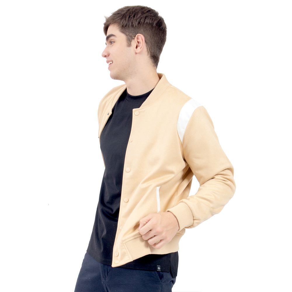 Foto 3 pulgar | Chamarra Bomber De Gamuza con Detalles Pu Quarry Camel para Hombre