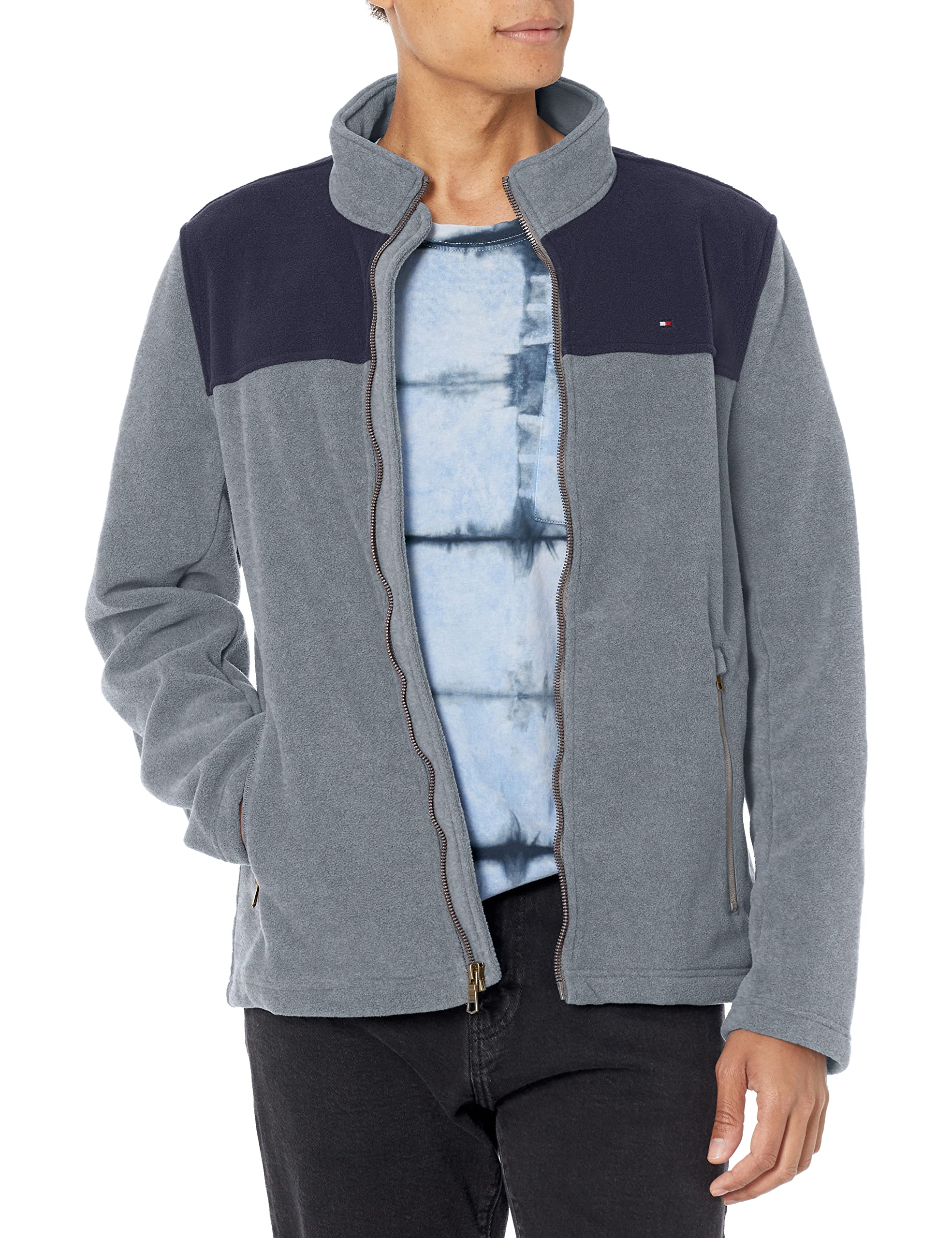 Foto 2 pulgar | Chaqueta Tommy Hilfiger, Clásica, Forro Polar Con Cremallera, Azul Marino Y Gris - Venta Internacional.