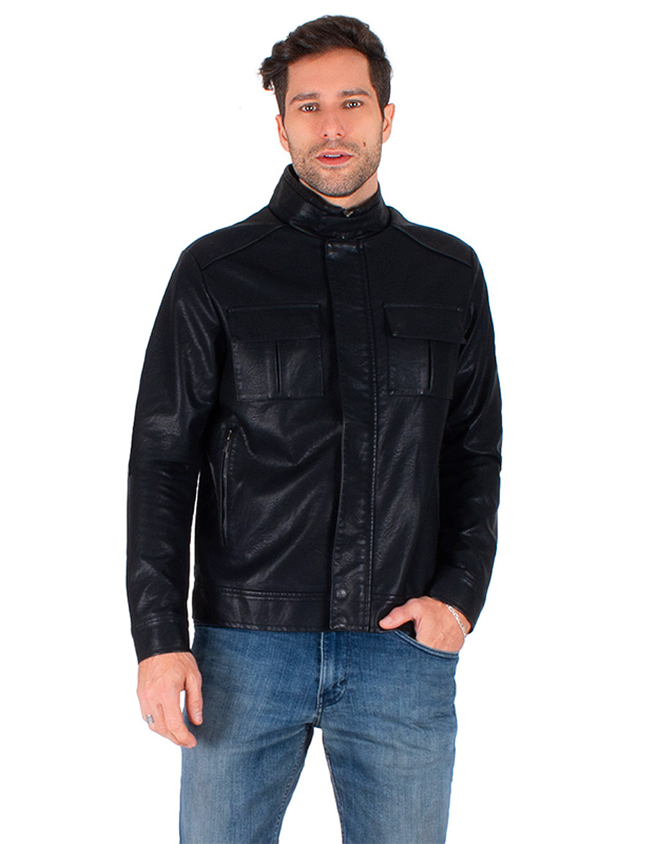 Foto 2 pulgar | Generra | Chamarra Efecto Piel Para Hombre, Estilo Casual De Cuello Alto