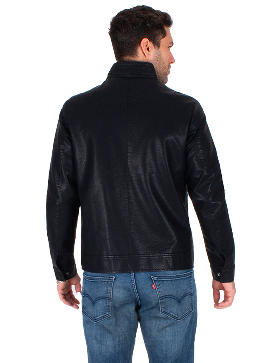 Foto 3 pulgar | Generra | Chamarra Efecto Piel Para Hombre, Estilo Casual De Cuello Alto