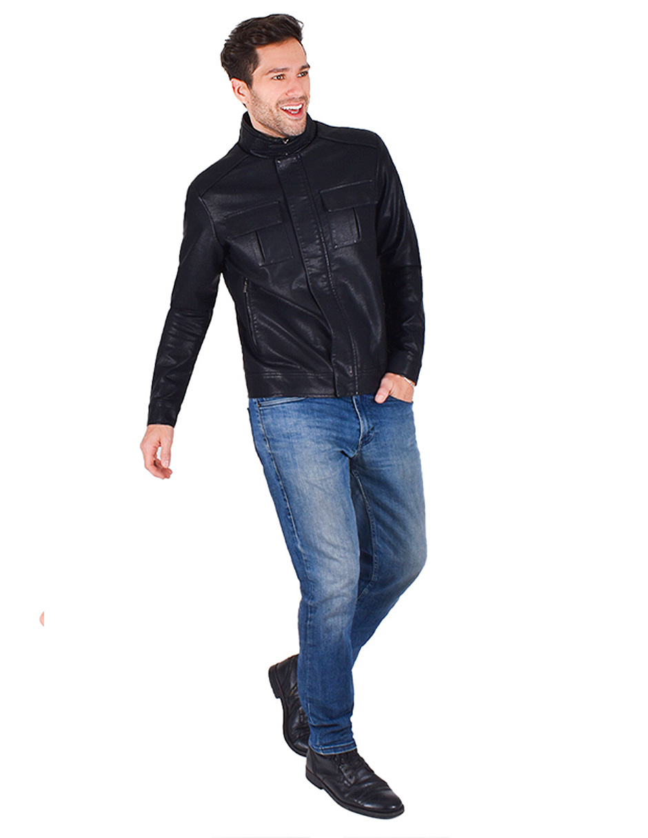 Foto 4 pulgar | Generra | Chamarra Efecto Piel Para Hombre, Estilo Casual De Cuello Alto