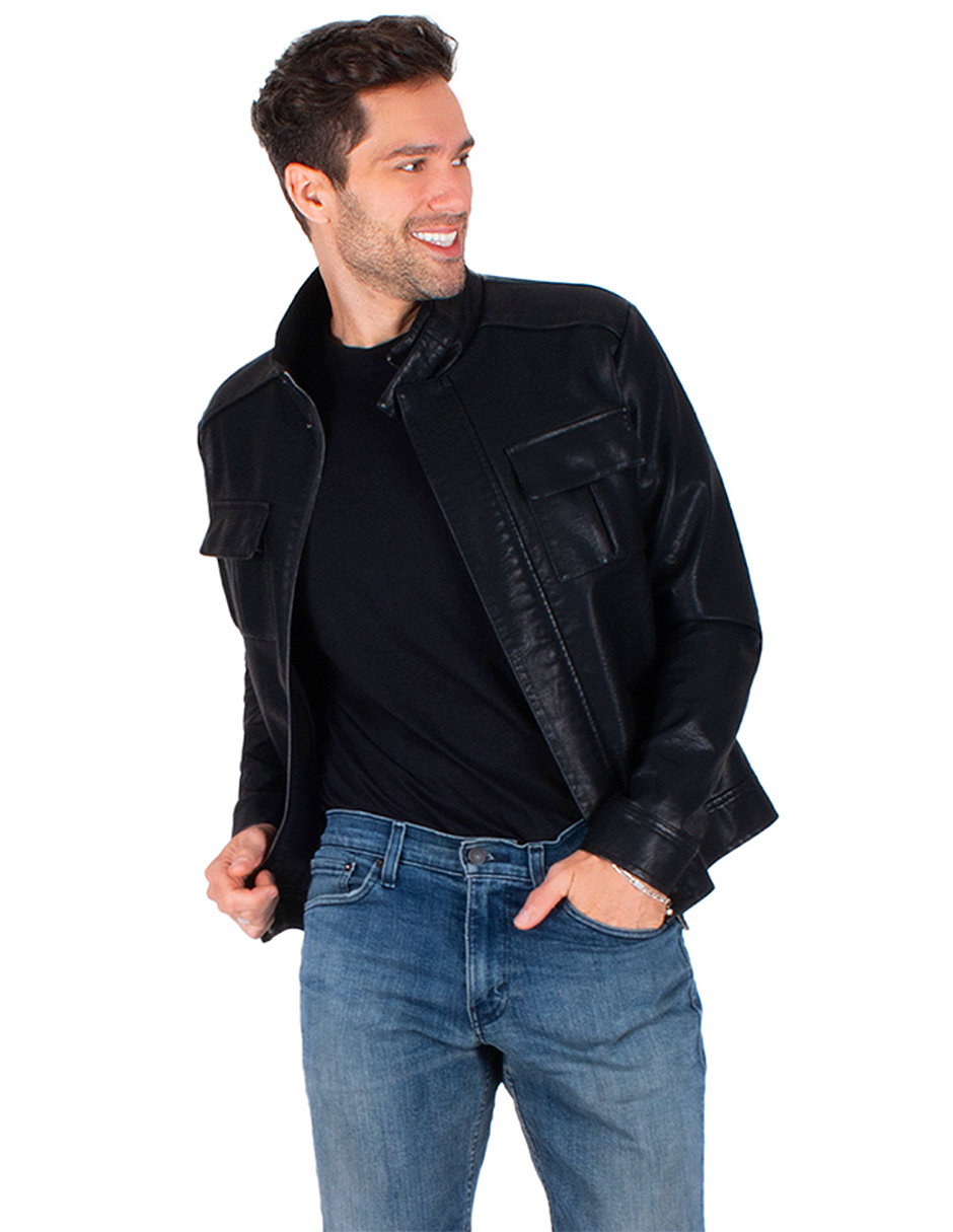 Foto 5 pulgar | Generra | Chamarra Efecto Piel Para Hombre, Estilo Casual De Cuello Alto