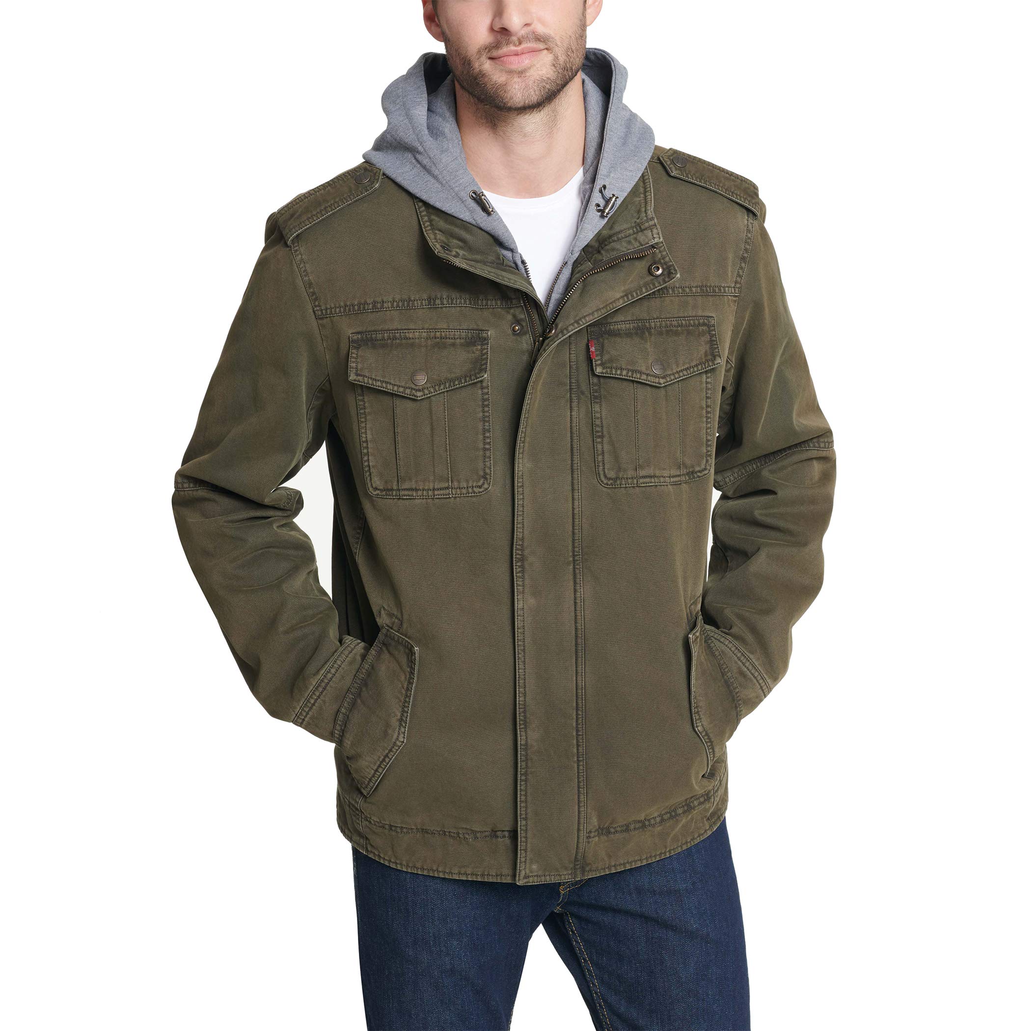 Foto 2 pulgar | Chaqueta Levi's De Algodón Lavado Con Capucha Militar Para Hombre, Color Verde Oliva - Venta Internacional.