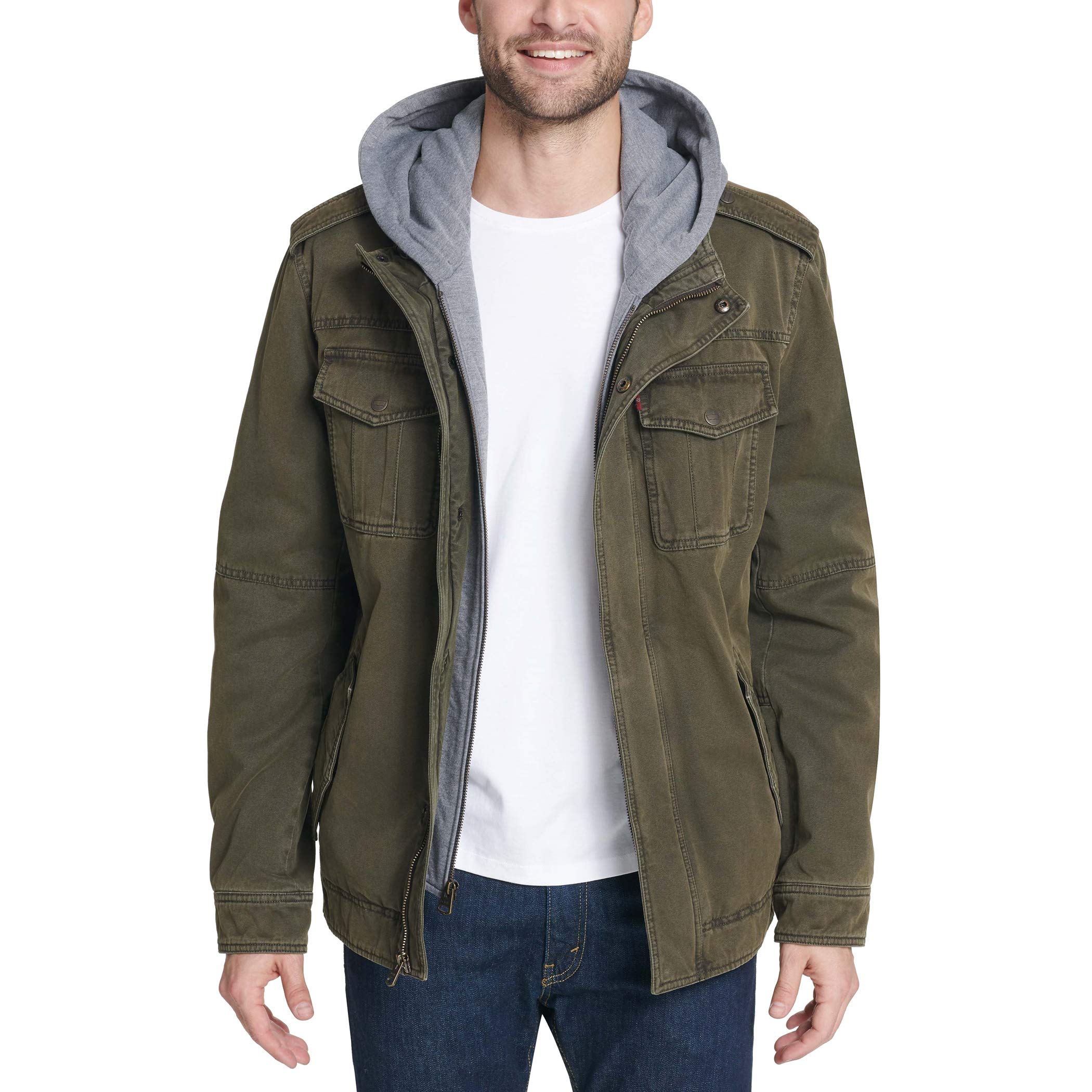 Foto 3 pulgar | Chaqueta Levi's De Algodón Lavado Con Capucha Militar Para Hombre, Color Verde Oliva - Venta Internacional.