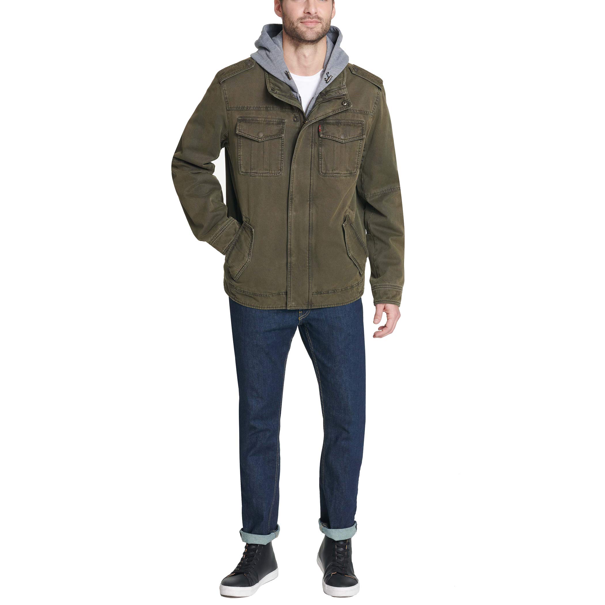 Foto 5 pulgar | Chaqueta Levi's De Algodón Lavado Con Capucha Militar Para Hombre, Color Verde Oliva - Venta Internacional.