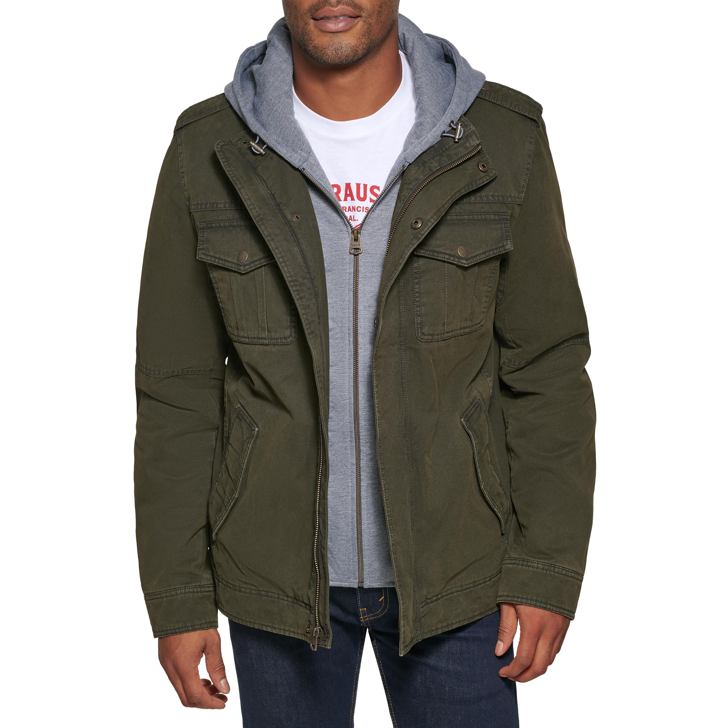 Foto 2 pulgar | Chaqueta Levi's De Algodón Ligero Militar Con Capucha Lavada Para Hombre - Venta Internacional.