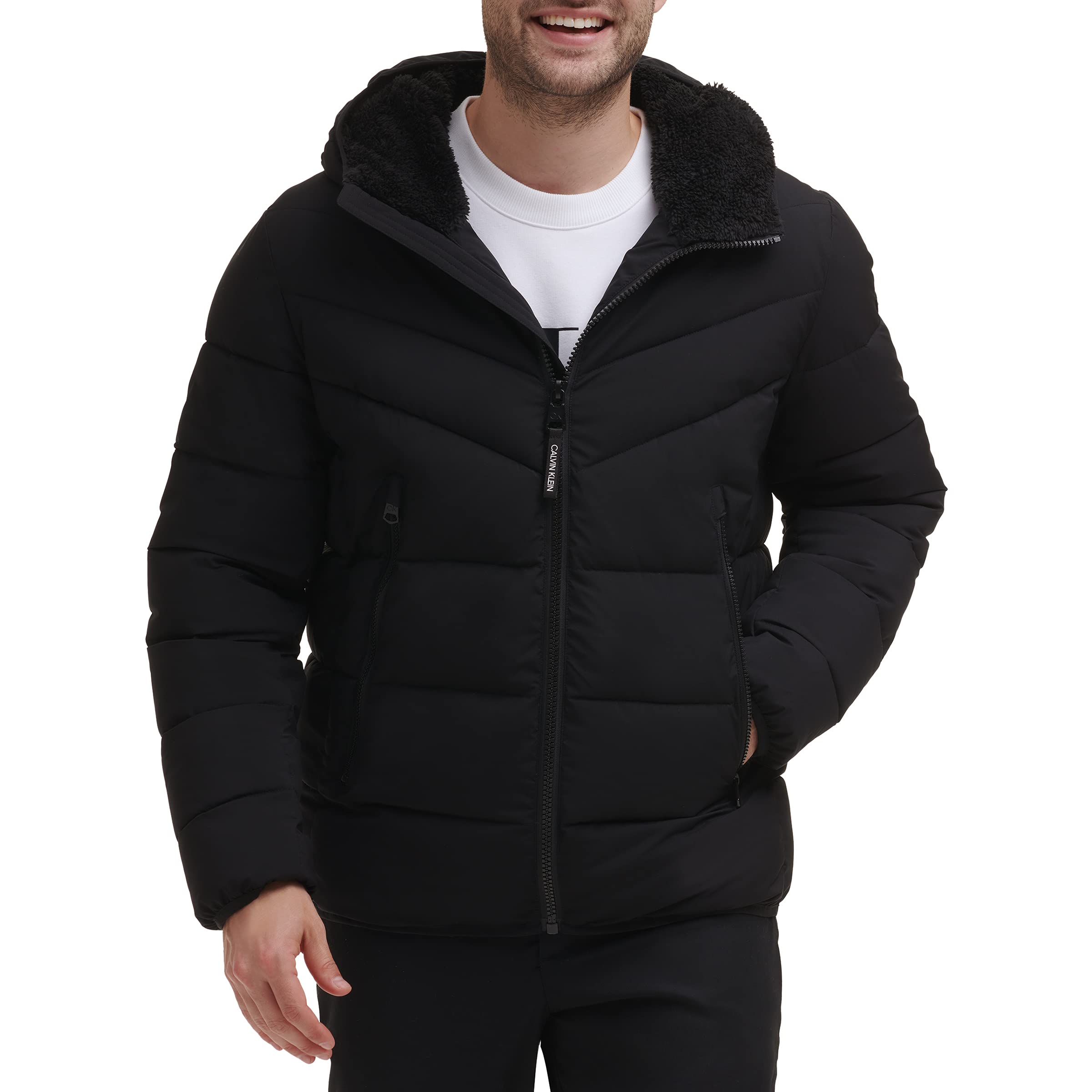 Abrigo De Invierno Calvin Klein Puffer Stretch Jacket Para Hombre Ebony M - Venta Internacional.