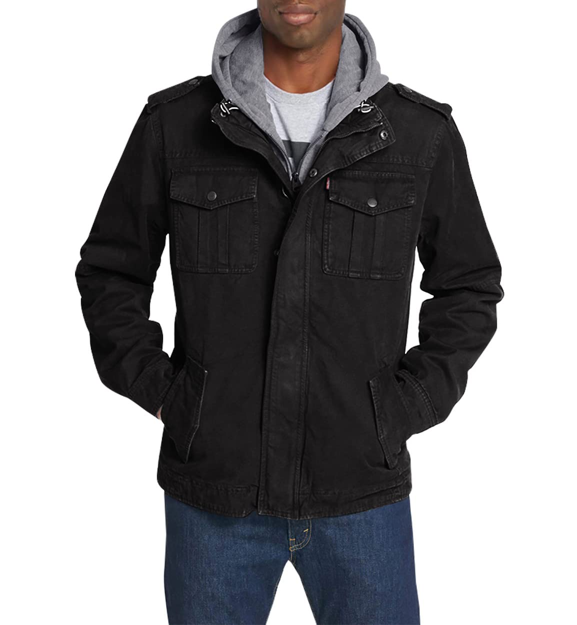 Chaqueta Levi's De Algodón Lavado Militar Con Capucha Extraíble Para Hombre - Venta Internacional.