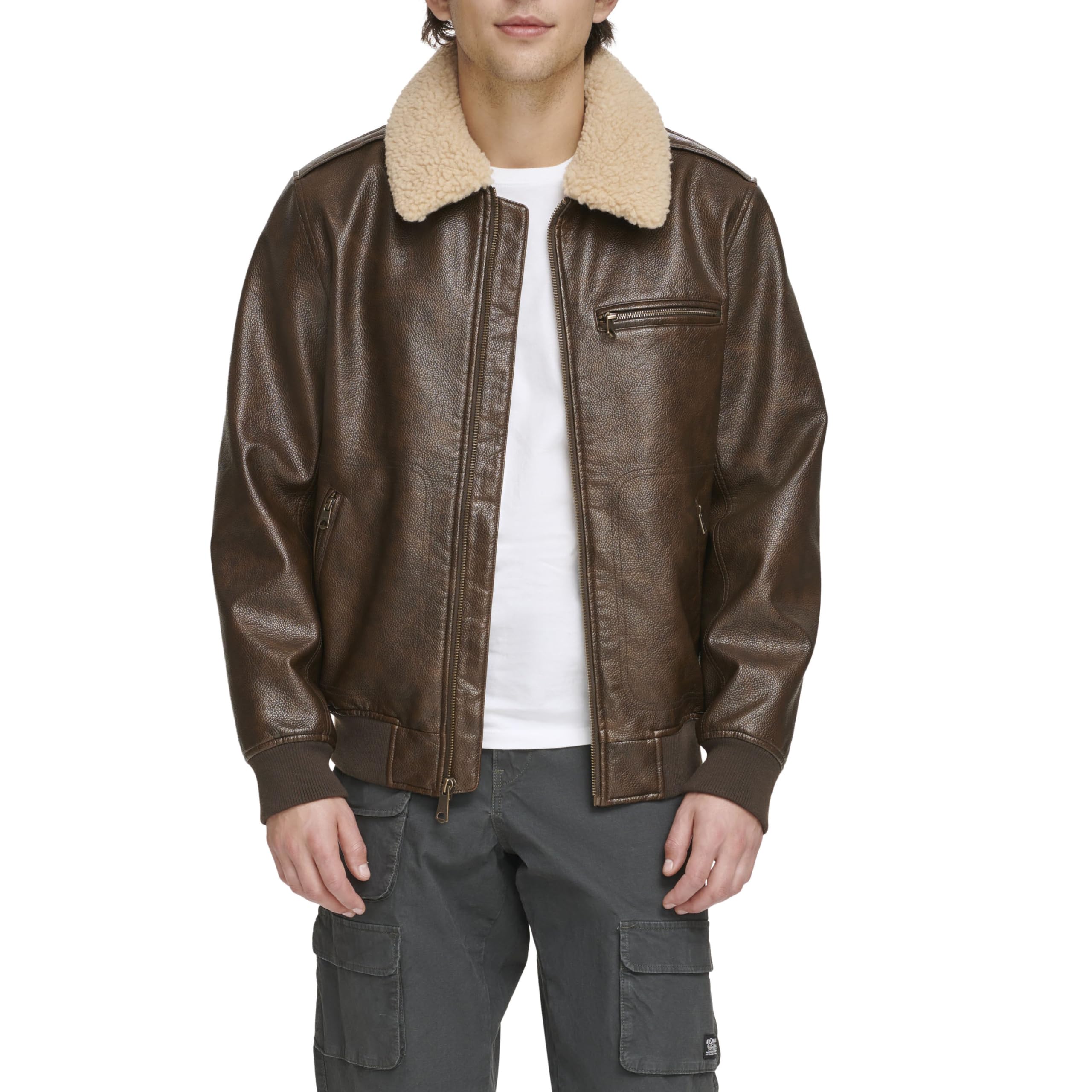 Foto 2 pulgar | Chaqueta Levi's De Piel Sintética Tipo Aviador Tipo Bomber Para Hombre, Color Marrón - Venta Internacional.