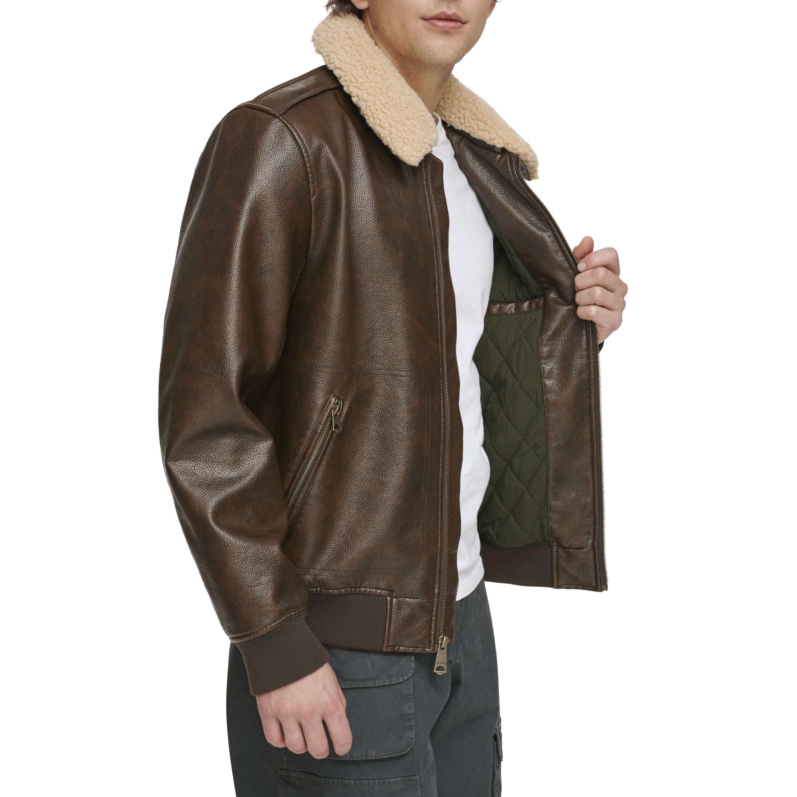 Foto 3 pulgar | Chaqueta Levi's De Piel Sintética Tipo Aviador Tipo Bomber Para Hombre, Color Marrón - Venta Internacional.