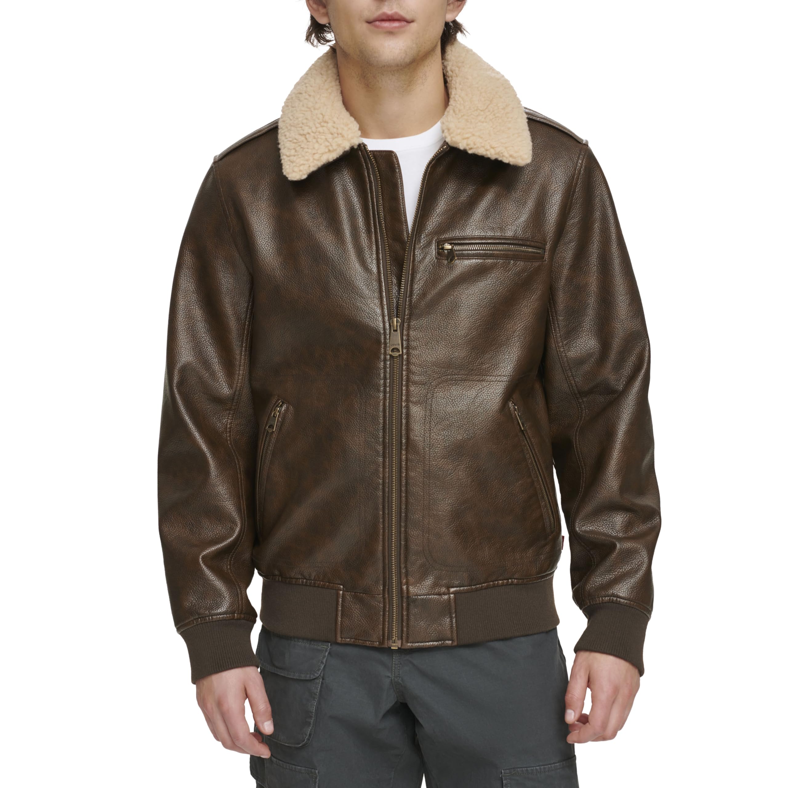 Foto 4 pulgar | Chaqueta Levi's De Piel Sintética Tipo Aviador Tipo Bomber Para Hombre, Color Marrón - Venta Internacional.