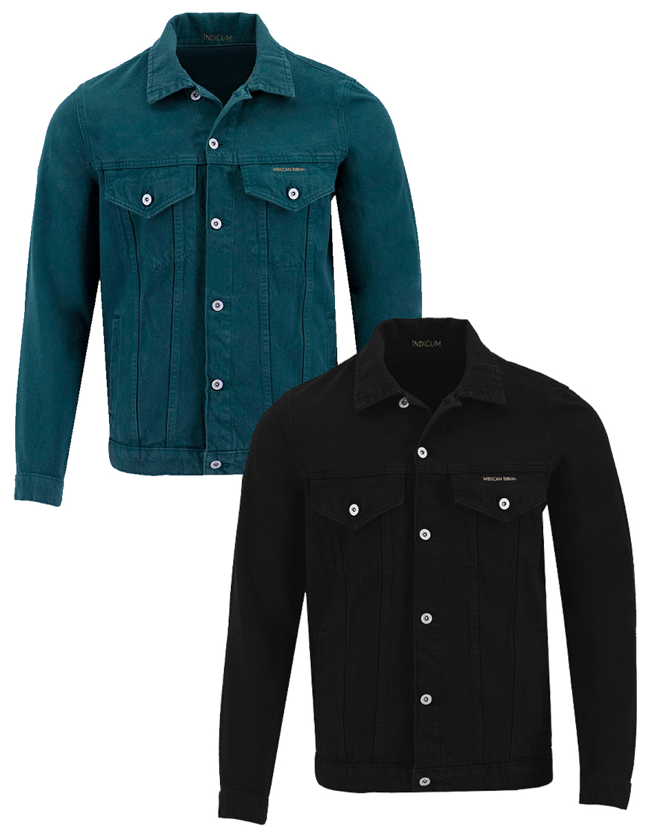 Foto 2 pulgar | Set De 2 Chamarras Indicum Denim Básicas Negro, Aqua Hombre