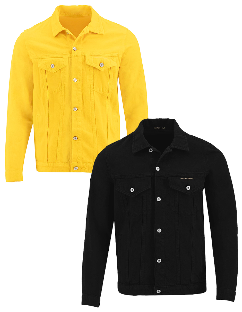 Foto 2 pulgar | Set De 2 Chamarras Indicum Denim Básicas Negro, Amarillo Hombre