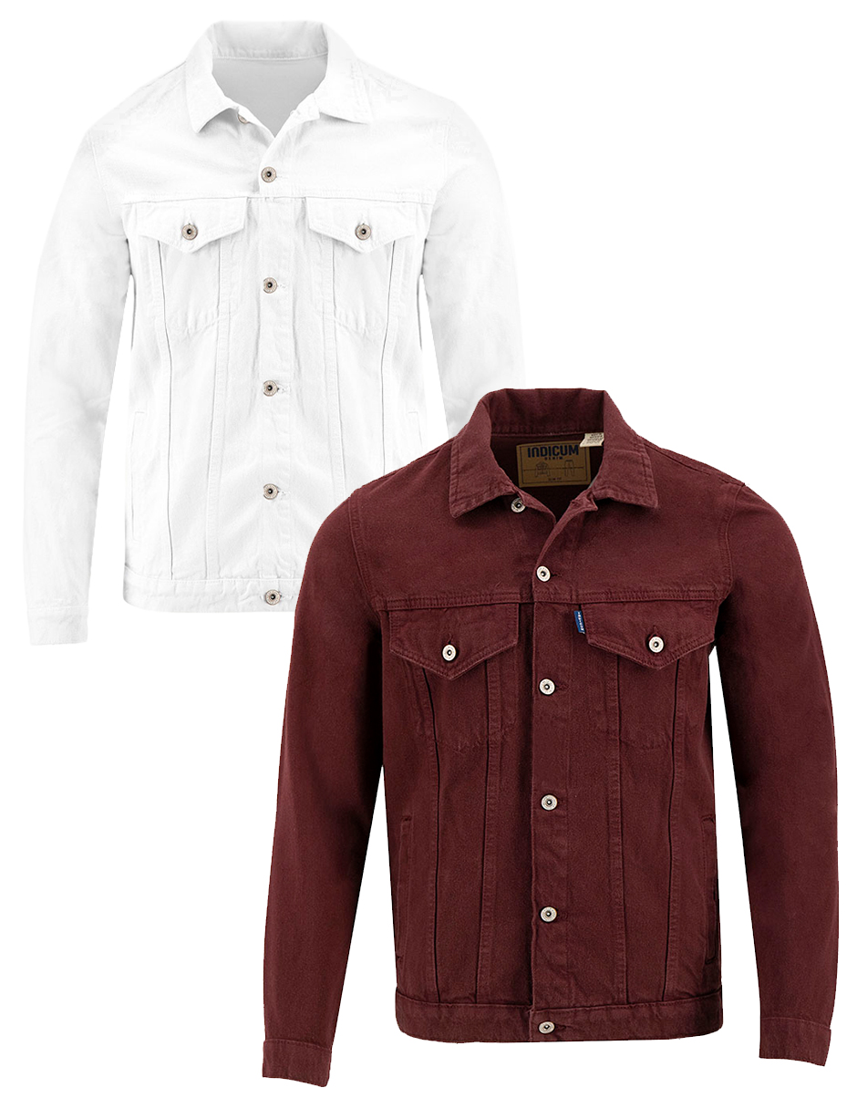 Foto 1 | Set De 2 Chamarras Indicum Denim Básicas Vino, Blanco Hombre