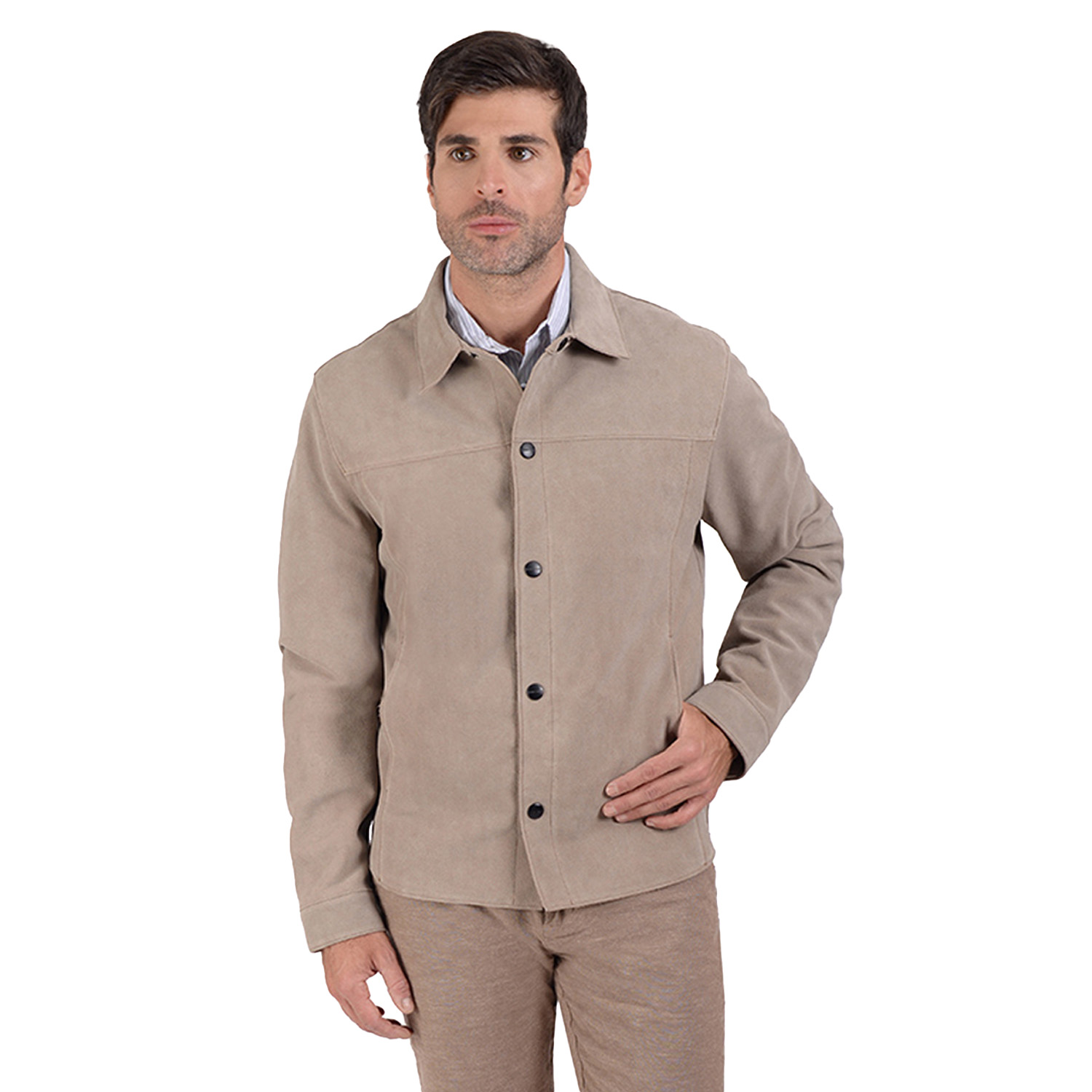 Foto 2 pulgar | Camisola De Piel En Color Taupe, Marca Perry Ellis Para Hombre.