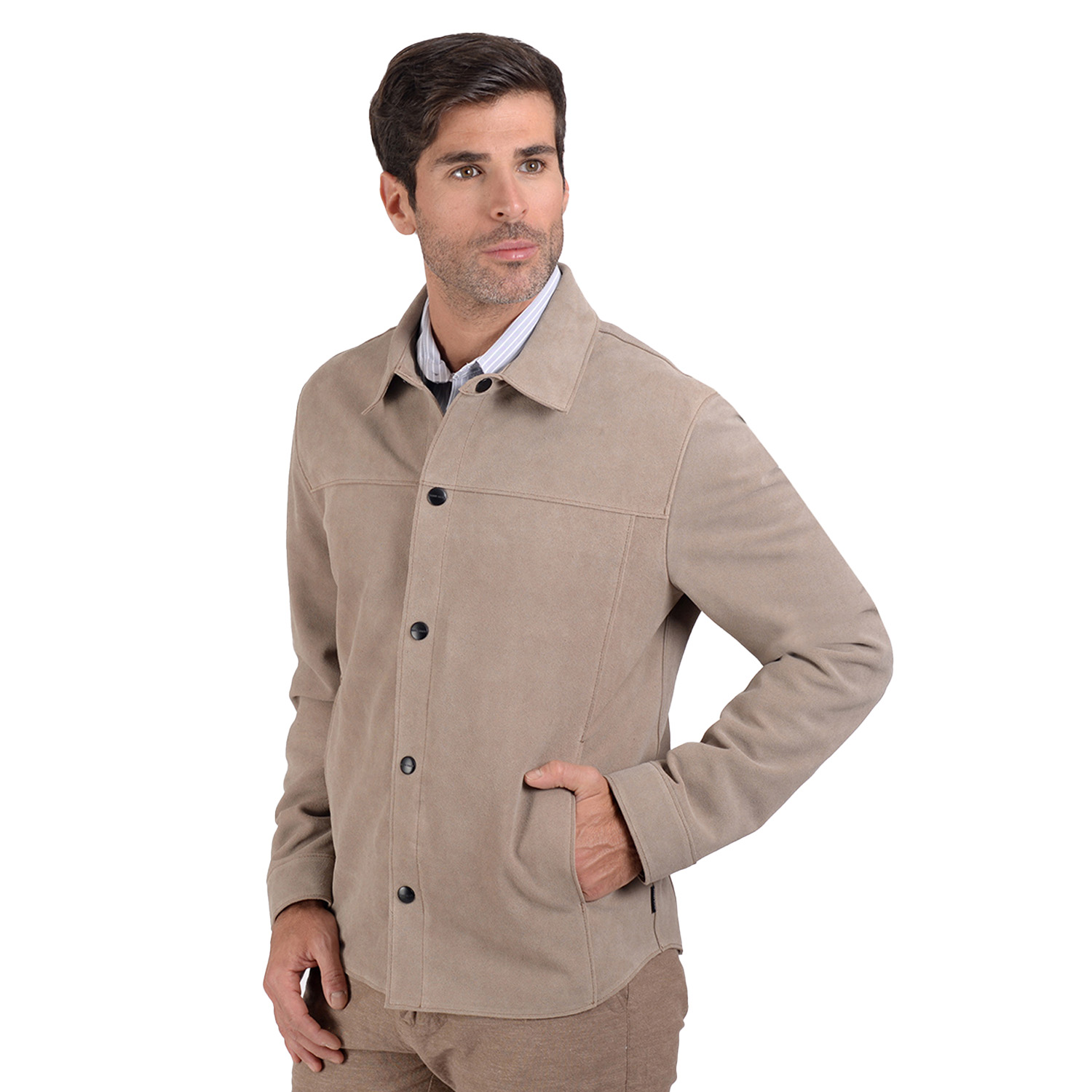 Foto 3 pulgar | Camisola De Piel En Color Taupe, Marca Perry Ellis Para Hombre.