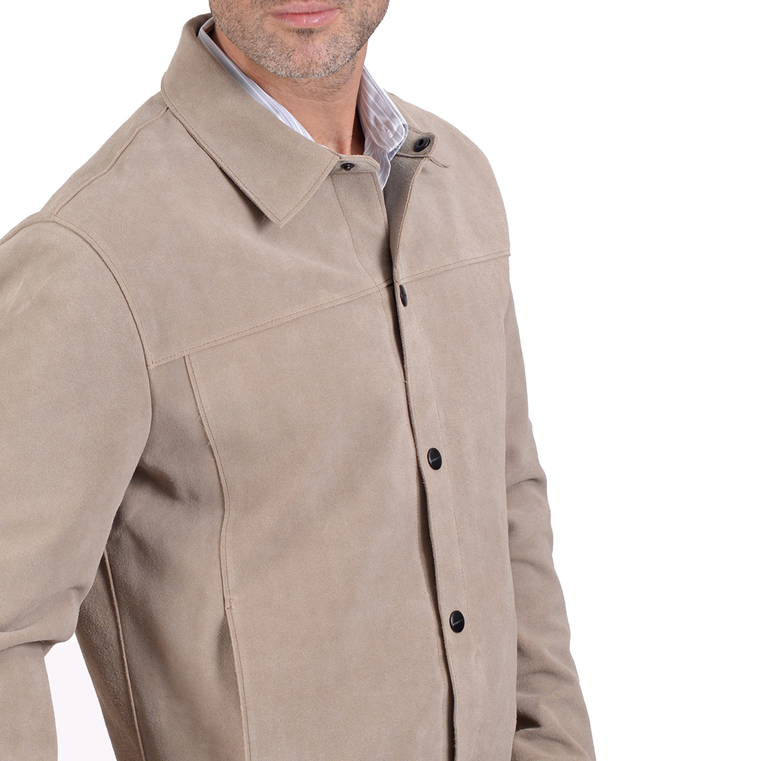 Foto 5 pulgar | Camisola De Piel En Color Taupe, Marca Perry Ellis Para Hombre.