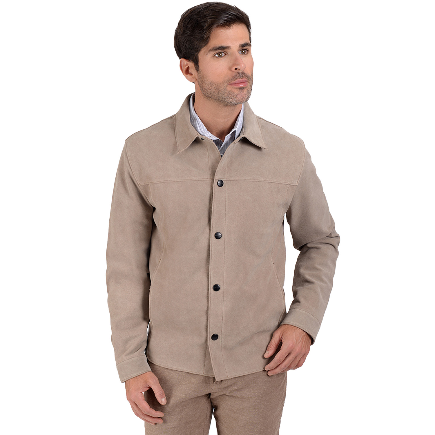 Foto 6 pulgar | Camisola De Piel En Color Taupe, Marca Perry Ellis Para Hombre.
