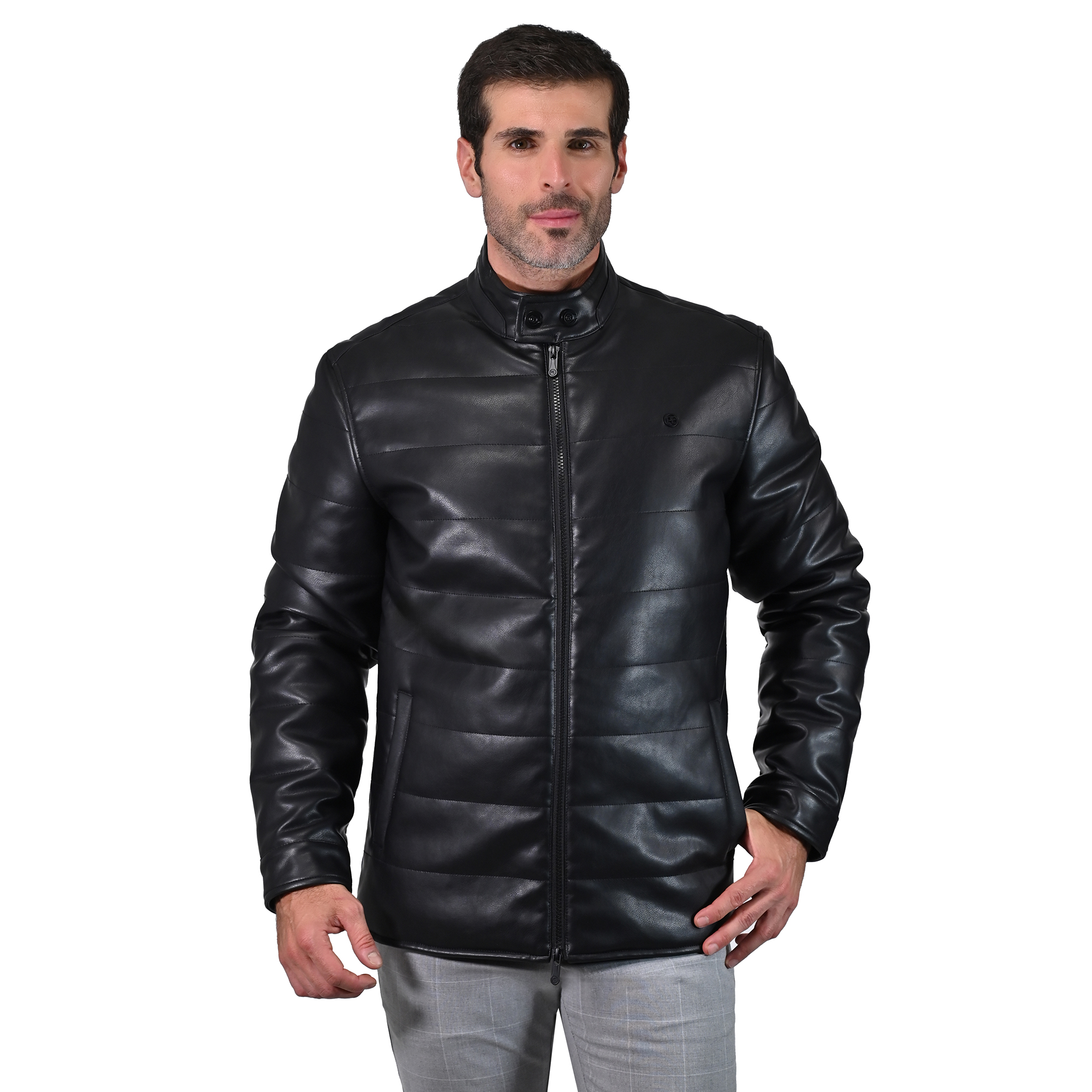 Foto 2 pulgar | Chamarra De Hombre Perry Ellis En Cuero Sintético Negro.