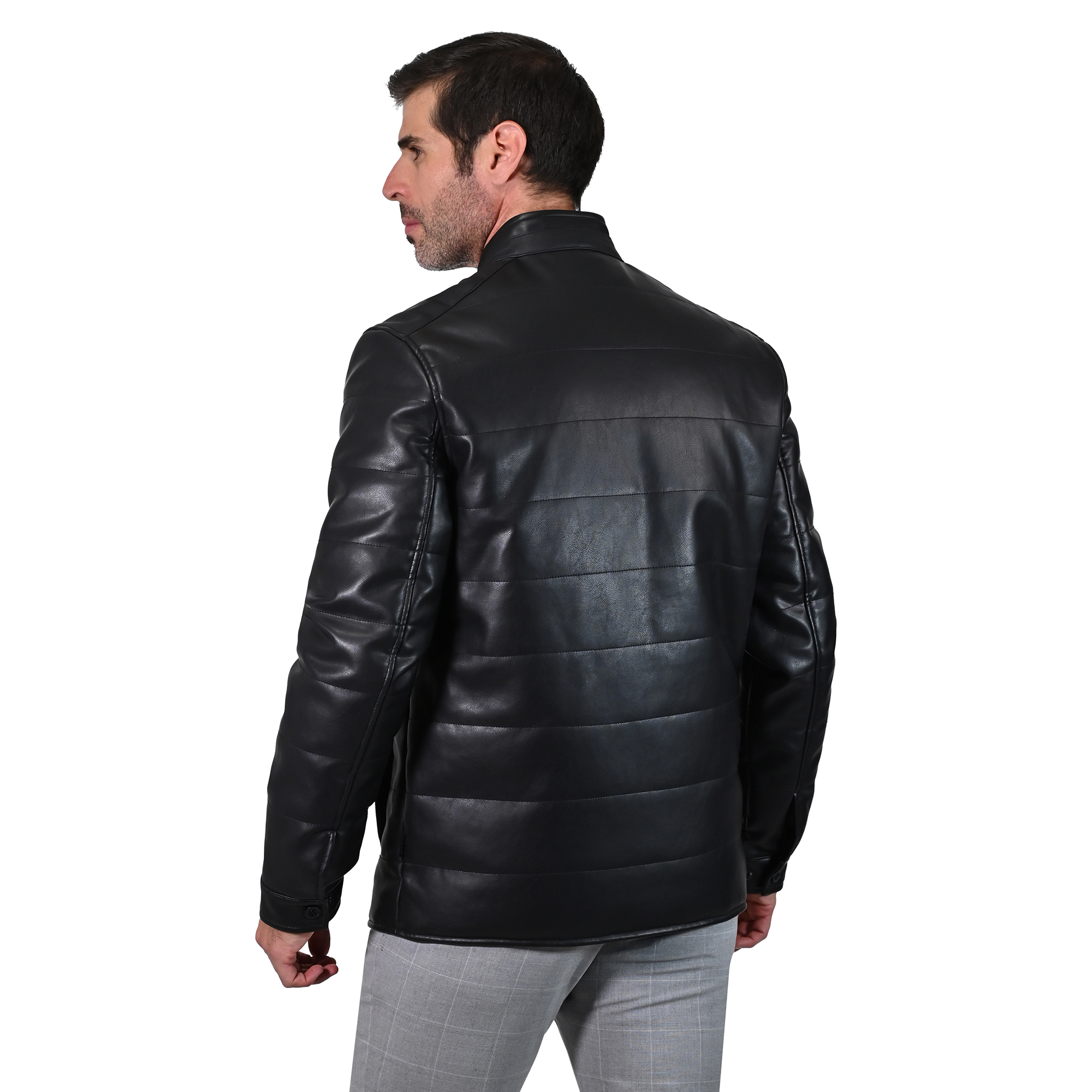 Foto 3 pulgar | Chamarra De Hombre Perry Ellis En Cuero Sintético Negro.