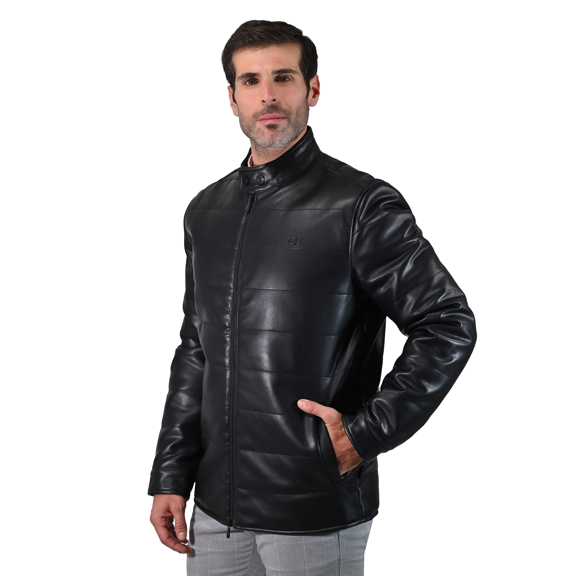 Foto 4 pulgar | Chamarra De Hombre Perry Ellis En Cuero Sintético Negro.